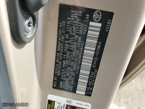 2008 Toyota Camry LE with VIN 4T4BE46K98R046457, listed as a Copart auction lot 50547025 with 167,786 mi miles and Salvage Title. Bid and sale history available at carsss.com. Image 12.