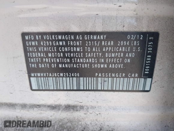 2012 Volkswagen GTI с VIN WVWHV7AJ6CW252406, выставлен на аукционе IAAI как лот 42283703 с пробегом 156 288 миль миль и . История ставок и продаж доступна на DreamBid. Изображение 9.