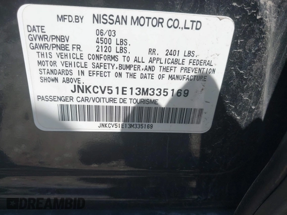 2003 Infiniti G35 z VIN JNKCV51E13M335169, wystawiony jako IAAI lot #42280863 z przebiegiem 87 288 mil mil oraz . Historia ofert i sprzedaży dostępna na DreamBid. Obrazek 9.