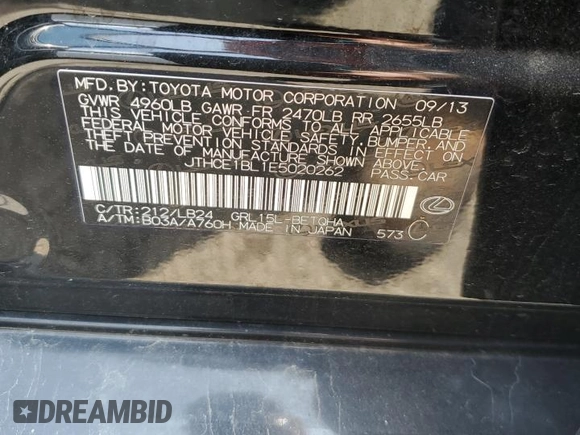 2014 Lexus GS 350 with VIN JTHCE1BL1E5020262, listed as a Copart auction lot 59817665 with 128,205 mi miles and Salvage title. Bid and sale history available at DreamBid. Image 12.