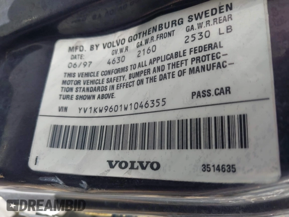 1998 Volvo V90 с VIN YV1KW9601W1046355, выставлен на аукционе IAAI как лот 41518241 с пробегом 236 321 миль миль и . История ставок и продаж доступна на DreamBid. Изображение 9.