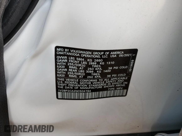 2022 Volkswagen Atlas SEL with VIN 1V2BP2CA2NC504784, listed as a Copart auction lot 79165184 with 64,519 mi miles and Salvage title. Bid and sale history available at DreamBid. Image 13.