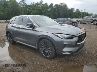 2020 Infiniti QX50 Luxe with VIN 3PCAJ5M17LF120708, listed as a Copart auction lot 57943945 with 53,649 mi miles and Salvage title. Bid and sale history available at DreamBid. Image 4.
