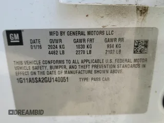 2016 Chevrolet Malibu Limited LS with VIN 1G11A5SA2GU140051, listed as a Copart auction lot 59285544 with 100,612 mi miles and Salvage Title. Bid and sale history available at carsss.com. Image 12.