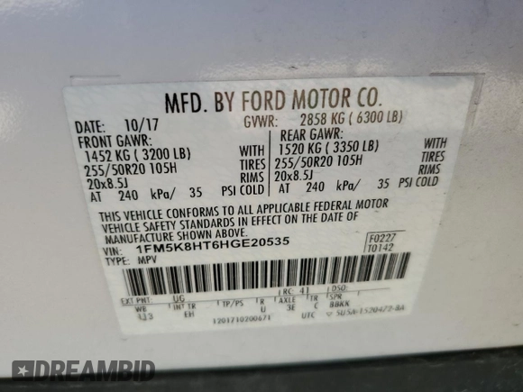 2017 Ford Explorer Platinum с VIN 1FM5K8HT6HGE20535, выставлен на аукционе Copart как лот 56031005 с пробегом 157 659 миль миль и Чистый • Clean title. История ставок и продаж доступна на DreamBid. Изображение 13.