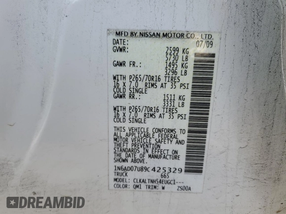 2009 Nissan Frontier SE z VIN 1N6AD07U89C425329, wystawiony jako Copart lot #47890565 z przebiegiem 345 112 mil mil oraz Czysty tytuł • Clean title. Historia ofert i sprzedaży dostępna na DreamBid. Obrazek 12.