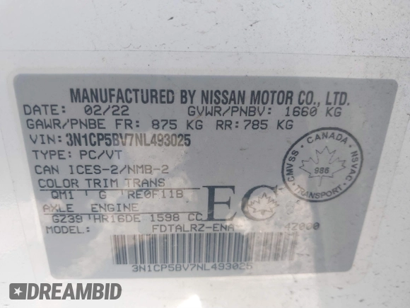 2022 Nissan Kicks S z VIN 3N1CP5BV7NL493025, wystawiony jako IAAI lot #41210403 z przebiegiem 43 549 mil mil oraz . Historia ofert i sprzedaży dostępna na DreamBid. Obrazek 9.