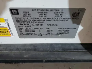 2013 GMC Acadia SLE z VIN 1GKKVPKD4DJ166481, wystawiony jako Copart lot #49300665 z przebiegiem 171 478 mil mil oraz Szkoda całkowita • Salvage title. Historia ofert i sprzedaży dostępna na DreamBid. Obrazek 13.