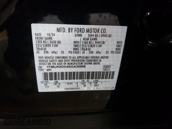 2025 Ford Explorer Active with VIN 1FMUK8DH4SGA36998, listed as a Copart auction lot 85252524 with 2,843 mi miles and Salvage Title. Bid and sale history available at carsss.com. Image 14.