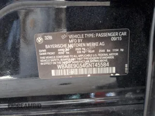 2016 BMW 3 Series 328i with VIN WBA8E9G54GNT45584, listed as a Copart auction lot 53896025 with 105,600 mi miles and Salvage Title. Bid and sale history available at carsss.com. Image 12.