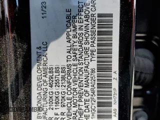 2024 Honda Accord Sport с VIN 1HGCY2F54RA025786, выставлен на аукционе Copart как лот 57881195 с пробегом 29 593 миль миль и Списание • Salvage title. История ставок и продаж доступна на DreamBid. Изображение 12.