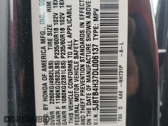 2013 Acura RDX with VIN 5J8TB4H37DL006137, listed as a Copart auction lot 52076815 with 66,959 mi miles and Clean Title. Bid and sale history available at DreamBid. Image 13.