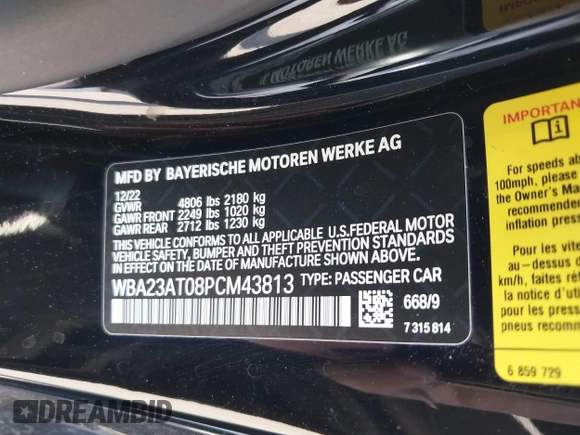2023 BMW 4 Series 430i z VIN WBA23AT08PCM43813, wystawiony jako IAAI lot #42229052 z przebiegiem 40 273 mil mil oraz . Historia ofert i sprzedaży dostępna na DreamBid. Obrazek 9.