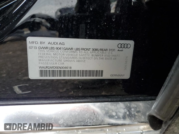 2014 Audi A8 4.0T with VIN WAUR2AFD5EN004618, listed as a Copart auction lot 50796255 with Not provided miles and Salvage title. Bid and sale history available at DreamBid. Image 12.