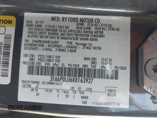 2019 Ford Fusion Hybrid SE with VIN 3FA6P0LU6KR163927, listed as a IAAI auction lot 41834612 with 104,342 mi miles. Bid and sale history available at carsss.com. Image 9.