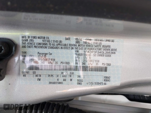 2016 Ford Focus SE with VIN 1FADP3F24GL295366, listed as a IAAI auction lot 42268573 with 71,462 mi miles and . Bid and sale history available at DreamBid. Image 9.