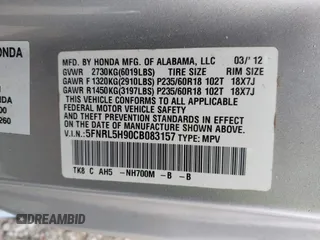 2012 Honda Odyssey Touring с VIN 5FNRL5H90CB083157, выставлен на аукционе IAAI как лот 42176609 с пробегом 250 000 миль миль и . История ставок и продаж доступна на DreamBid. Изображение 9.