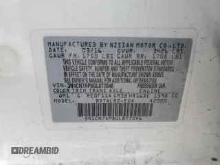 2016 Nissan Versa S Plus with VIN 3N1CN7AP8GL877046, listed as a Copart auction lot 53356795 with 80,222 mi miles and Salvage Title. Bid and sale history available at carsss.com. Image 12.