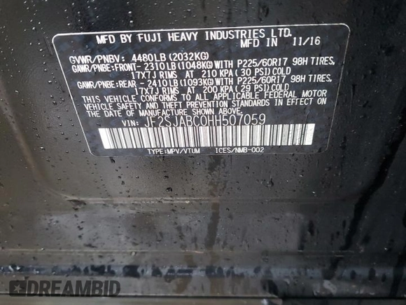 2017 Subaru Forester with VIN JF2SJABC0HH507059, listed as a Copart auction lot 50300205 with 110,620 mi miles and Salvage title. Bid and sale history available at DreamBid. Image 13.
