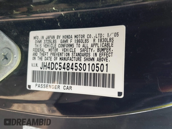 2005 Acura RSX with VIN JH4DC54845S010501, listed as a IAAI auction lot 42092062 with 146,537 mi miles and . Bid and sale history available at DreamBid. Image 9.