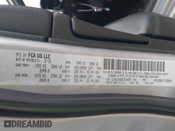 2019 Jeep Grand Cherokee Laredo E with VIN 1C4RJFAG9KC670974, listed as a IAAI auction lot 42333028 with 163,958 mi miles and . Bid and sale history available at DreamBid. Image 9.