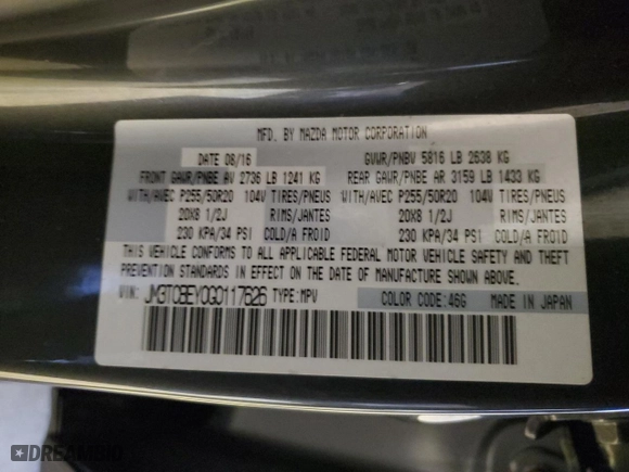 2016 Mazda CX-9 Signature with VIN JM3TCBEY0G0117626, listed as a Copart auction lot 44213015 with 101,533 mi miles and Salvage Title. Bid and sale history available at carsss.com. Image 13.