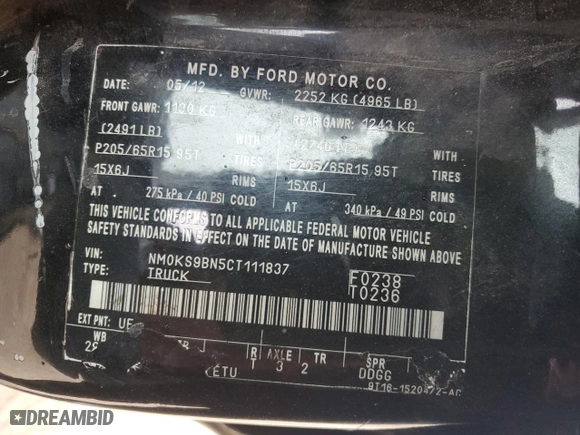 2012 Ford Transit Connect Wagon XLT with VIN NM0KS9BN5CT111837, listed as a Copart auction lot 49271645 with 118,239 mi miles and Salvage Title. Bid and sale history available at carsss.com. Image 14.