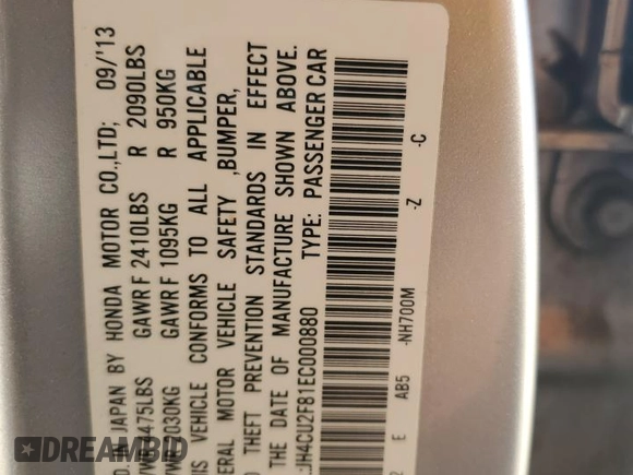 2014 Acura TSX Special Edition with VIN JH4CU2F81EC000880, listed as a Copart auction lot 50012415 with 147,110 mi miles and Salvage title. Bid and sale history available at DreamBid. Image 12.