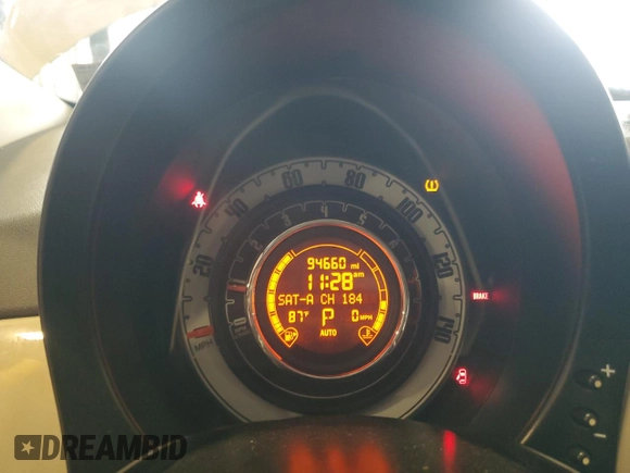 2012 FIAT 500 Lounge with VIN 3C3CFFER4CT382843, listed as a Copart auction lot 63060105 with 94,660 mi miles and Salvage title. Bid and sale history available at DreamBid. Image 9.