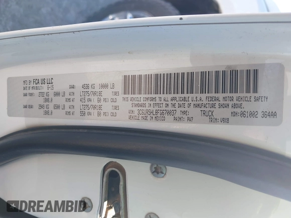 2015 Ram 2500 Tradesman с VIN 3C6UR5HL8FG670037, выставлен на аукционе IAAI как лот 41410963 с пробегом 309 304 миль миль и . История ставок и продаж доступна на DreamBid. Изображение 9.