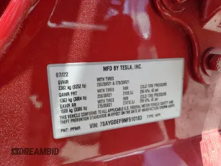 2022 Tesla Model Y Performance z VIN 7SAYGDEF9NF510183, wystawiony jako Copart lot #61263405 z przebiegiem 19 411 mil mil oraz Szkoda całkowita • Salvage title. Historia ofert i sprzedaży dostępna na DreamBid. Obrazek 13.