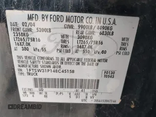 2004 Ford F-350 XL с VIN 1FTSW31P14EC45158, выставлен на аукционе IAAI как лот 41489962 с пробегом Не указан миль и . История ставок и продаж доступна на DreamBid. Изображение 9.