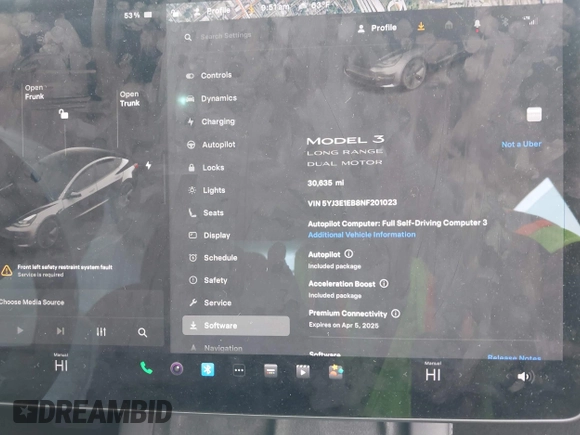 2022 Tesla Model 3 Long Range with VIN 5YJ3E1EB8NF201023, listed as a IAAI auction lot 41942943 with 30,635 mi miles and . Bid and sale history available at DreamBid. Image 7.