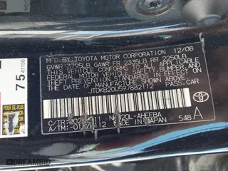 2009 Toyota Prius with VIN JTDKB20U597882112, listed as a IAAI auction lot 41691428 with 251,370 mi miles. Bid and sale history available at carsss.com. Image 9.
