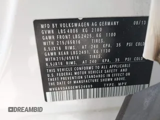 2014 Volkswagen Tiguan SEL with VIN WVGAV3AX0EW524669, listed as a IAAI auction lot 42289003 with 94,513 mi miles and . Bid and sale history available at DreamBid. Image 9.