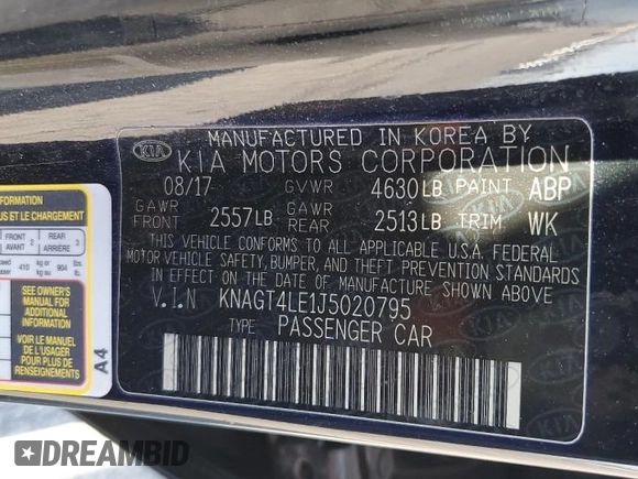2018 Kia Optima Hybrid Premium with VIN KNAGT4LE1J5020795, listed as a Copart auction lot 64109534 with 112,941 mi miles and Salvage Title. Bid and sale history available at carsss.com. Image 10.