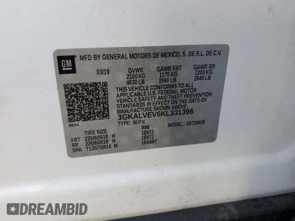 2019 GMC Terrain SLT with VIN 3GKALVEV6KL331396, listed as a Copart auction lot 47793645 with 72,504 mi miles and Salvage Title. Bid and sale history available at carsss.com. Image 13.