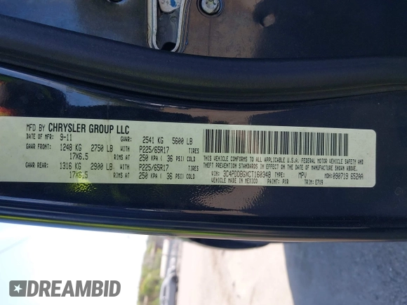 2012 Dodge Journey SXT with VIN 3C4PDDBGXCT160348, listed as a IAAI auction lot 42096075 with 135,095 mi miles and . Bid and sale history available at DreamBid. Image 9.