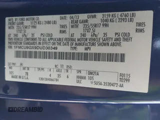 2013 Ford Escape SE with VIN 1FMCU9GX9DUD30349, listed as a IAAI auction lot 42572201 with 148,765 mi miles and . Bid and sale history available at DreamBid. Image 9.