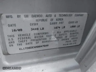 2010 Chevrolet Aveo LT w/1LT with VIN KL1TD6DEXAB047608, listed as a IAAI auction lot 41236863 with 63,284 mi miles. Bid and sale history available at carsss.com. Image 9.