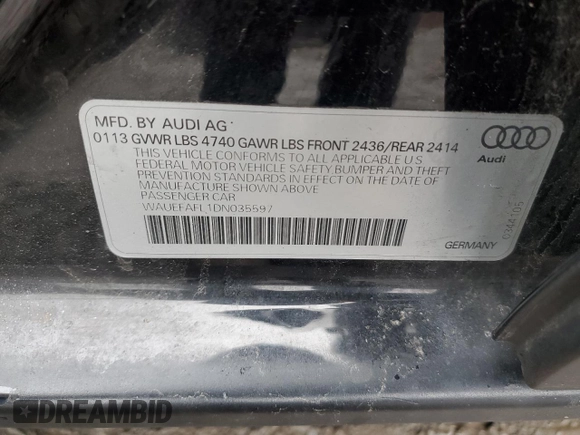 2013 Audi A4 Premium Plus с VIN WAUEFAFL1DN035597, выставлен на аукционе Copart как лот 48017165 с пробегом 173 523 миль миль и Списание • Salvage title. История ставок и продаж доступна на DreamBid. Изображение 12.