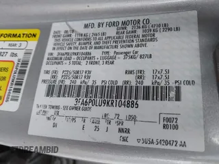 2019 Ford Fusion Hybrid SE with VIN 3FA6P0LU9KR104886, listed as a IAAI auction lot 41742835 with 1 mi miles. Bid and sale history available at carsss.com. Image 9.