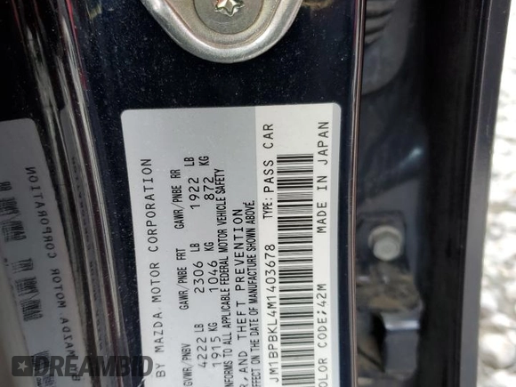 2021 Mazda 3 Select with VIN JM1BPBKL4M1403678, listed as a Copart auction lot 52565435 with 34,520 mi miles and Salvage title. Bid and sale history available at DreamBid. Image 12.