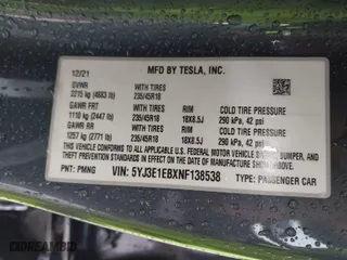2022 Tesla Model 3 Long Range with VIN 5YJ3E1EBXNF138538, listed as a IAAI auction lot 41771647 with 31,250 mi miles. Bid and sale history available at carsss.com. Image 9.