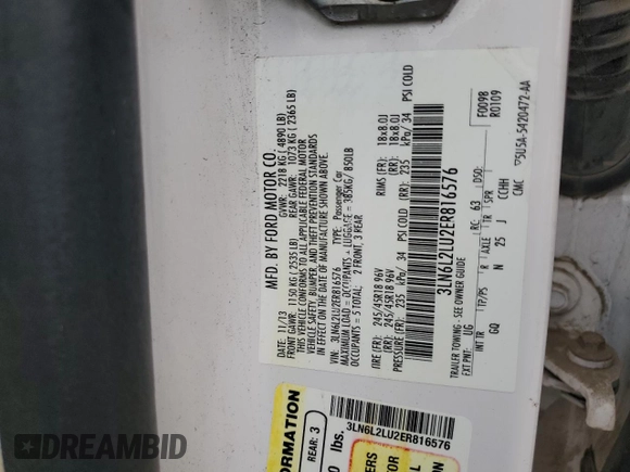2014 Lincoln MKZ Hybrid z VIN 3LN6L2LU2ER816576, wystawiony jako Copart lot #57030235 z przebiegiem 221 863 mil mil oraz Szkoda całkowita • Salvage title. Historia ofert i sprzedaży dostępna na DreamBid. Obrazek 13.