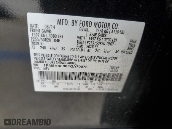 2015 Ford Explorer Limited with VIN 1FM5K8F88FGA70076, listed as a Copart auction lot 49781695 with 158,196 mi miles and Salvage Title. Bid and sale history available at DreamBid. Image 13.