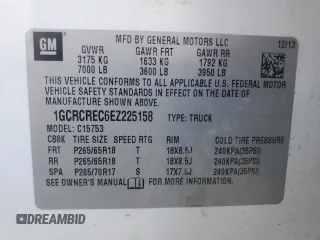 2014 Chevrolet Silverado 1500 LT with VIN 1GCRCREC6EZ225158, listed as a Copart auction lot 75330674 with 204,541 mi miles and Salvage Title. Bid and sale history available at DreamBid. Image 12.