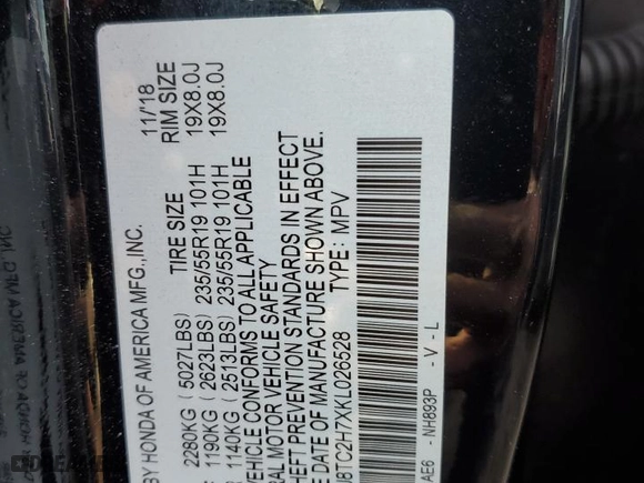 2019 Acura RDX w/Advance Pkg with VIN 5J8TC2H7XKL026528, listed as a Copart auction lot 46126915 with 0 mi miles and Salvage Title. Bid and sale history available at carsss.com. Image 14.
