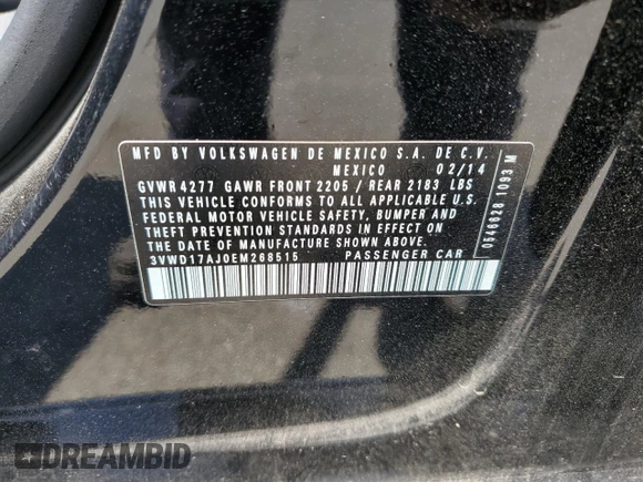 2014 Volkswagen Jetta SE with VIN 3VWD17AJ0EM268515, listed as a Copart auction lot 59977225 with 163,365 mi miles and Salvage title. Bid and sale history available at DreamBid. Image 12.