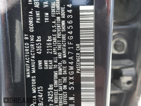 2015 Kia Optima LX with VIN 5XXGM4A71FG456344, listed as a Copart auction lot 47100075 with 143,327 mi miles and Salvage Title. Bid and sale history available at carsss.com. Image 12.